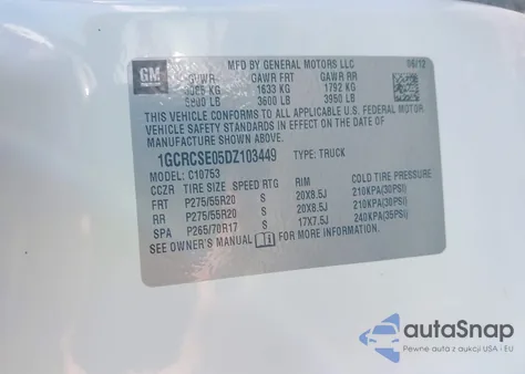 2013 Chevrolet Silverado Lt z USA, uszkodzony, nr VIN 1GCRCSE05DZ103449